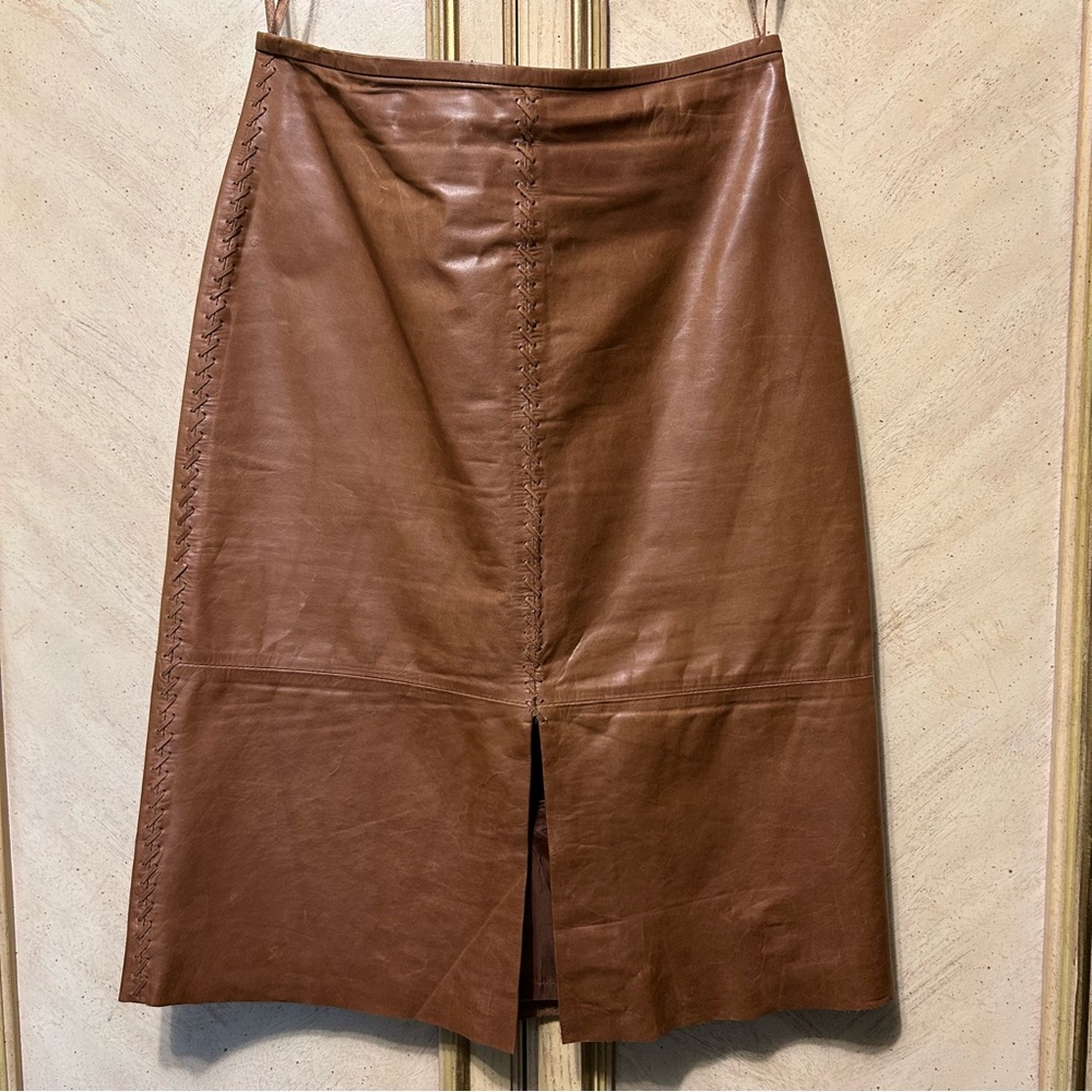 Banana Republic Tan whip stitched Western Boho Leather Skirt
